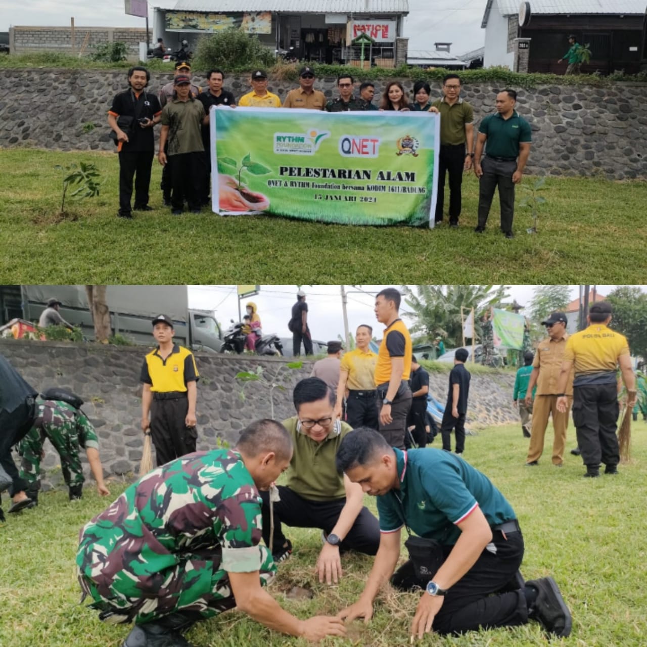 Jajaran Kodim 1611/Badung Bersama Qnet, Turun Hijaukan dan Bersih-bersih di Taman Pancing