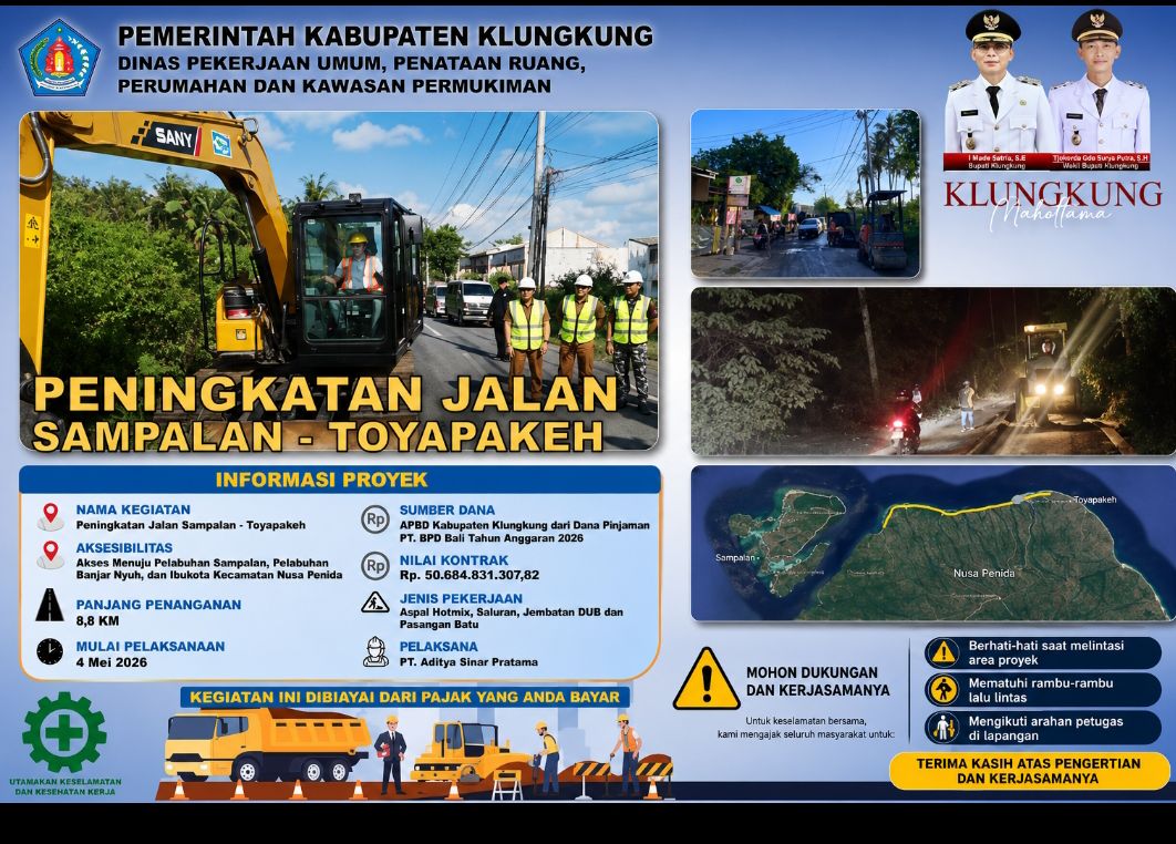 Perkuat Konektivitas Nusa Penida, Pemkab Klungkung Rekonstruksi Jalan Sampalan–Toyapakeh 8,8 Kilometer 